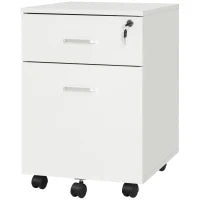 Cassettiera Ufficio a 2 Cassetti con Serratura e 5 Ruote, in Truciolato, 40x49x58 cm, Bianco