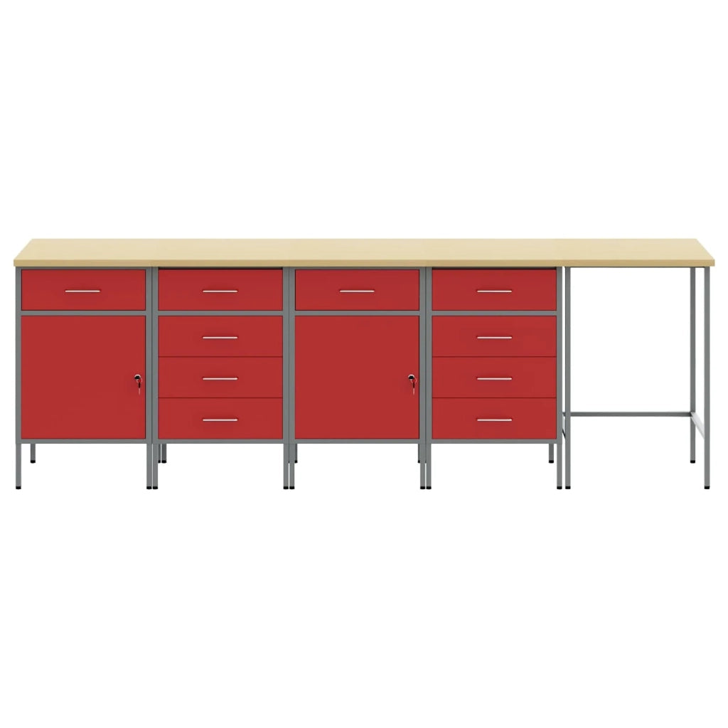 Set di mobili da lavoro con cassetto 5 pcs Rosso e Grigio 3321395