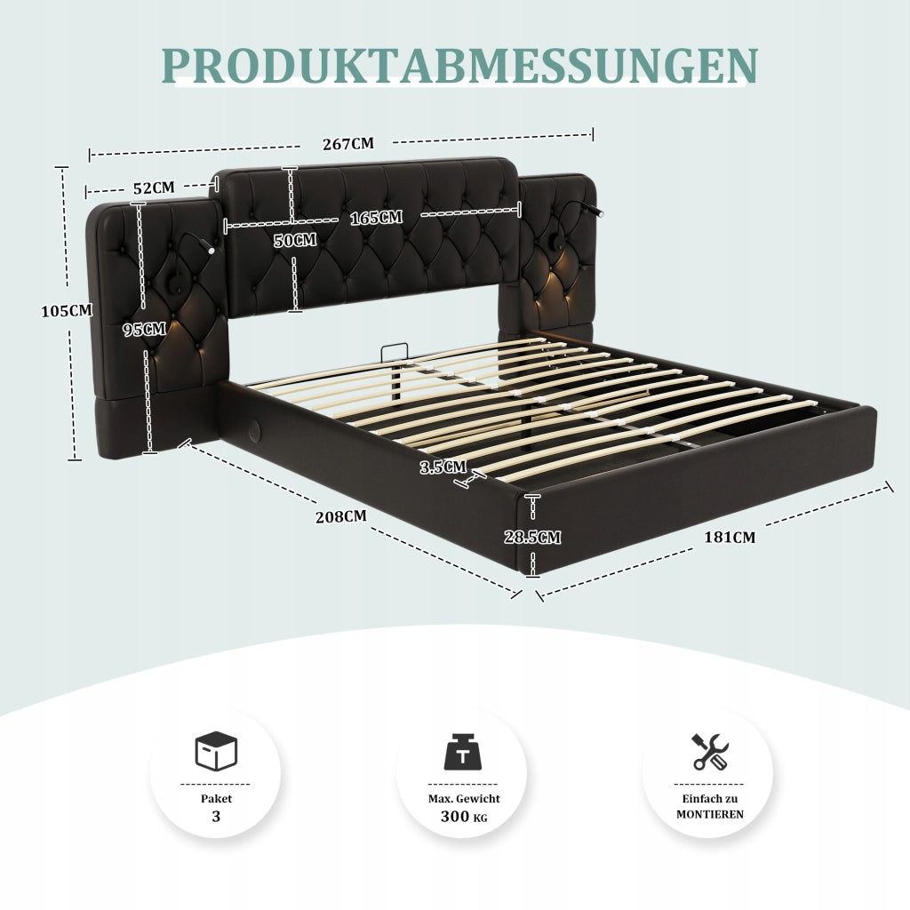 Letto matrimoniale 180x200 - Xylo - Nero velluto con USB