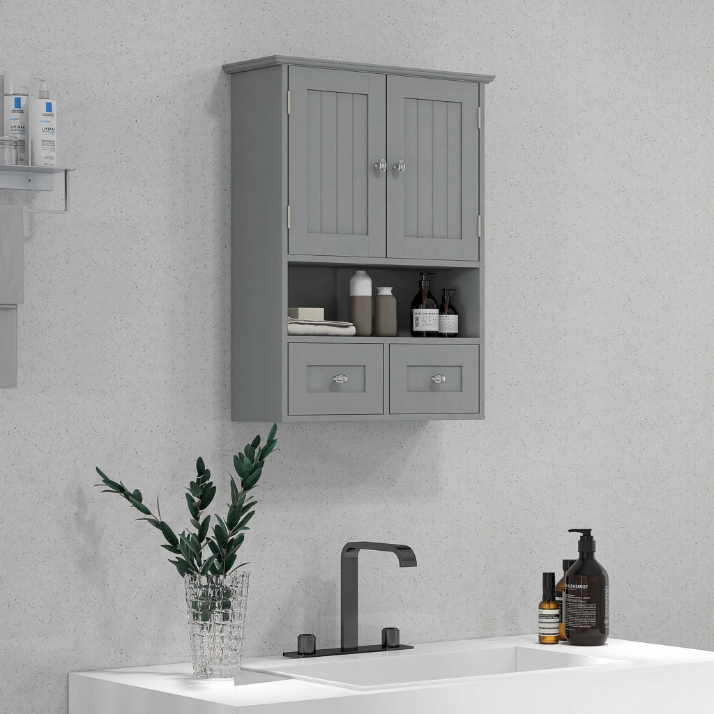 Mobiletto da Bagno Sospeso con Ante e Cassetti ¨C Zephmum ¨C Grigio 50.8x17.8x66 cm
