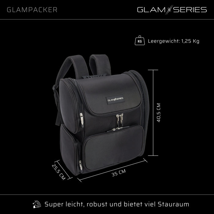 GlamSeries GlamPacker Zaino porta trucchi ergonomico ed espandibile, borsa per il trucco con scomparto con protezione termica, ideale per truccatori e parrucchieri