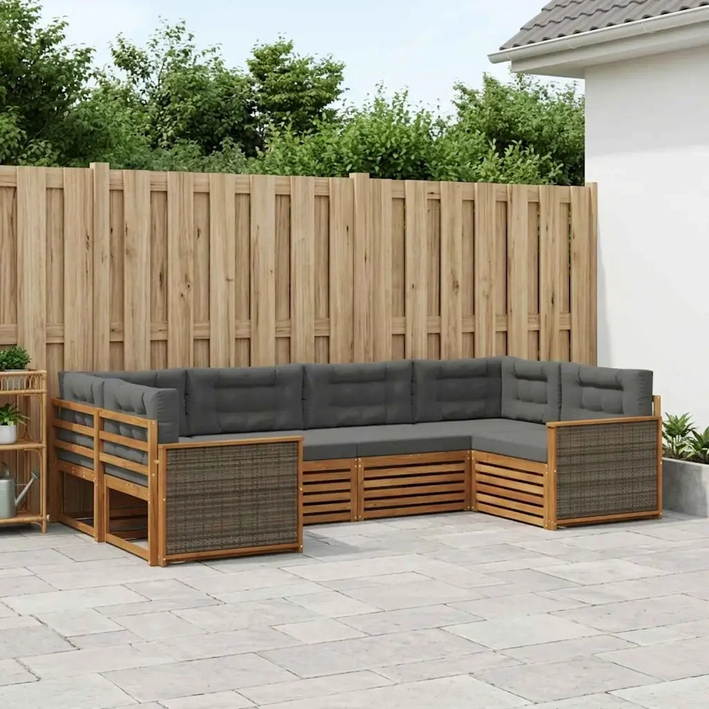 Set di divani da esterno con cuscino 6 pcs Naturale e Antracite