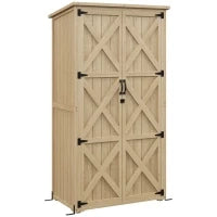Armadio da giardino casetta rimessa per attrezzi 90L x 54,5P x 161/168,5H cm 2 ripiani tetto bitumato impermeabile legno pino autoclave