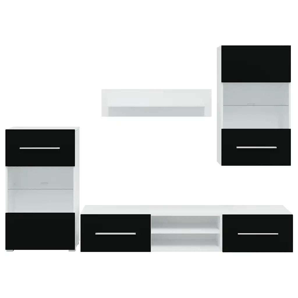 Mobili con Vetrina Parete Unità TV 5 pz con Luci LED Nero 243864
