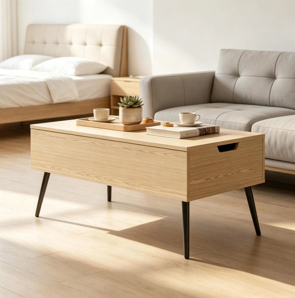 Tavolino da caffè elevabile 100 cm con vani nascosti