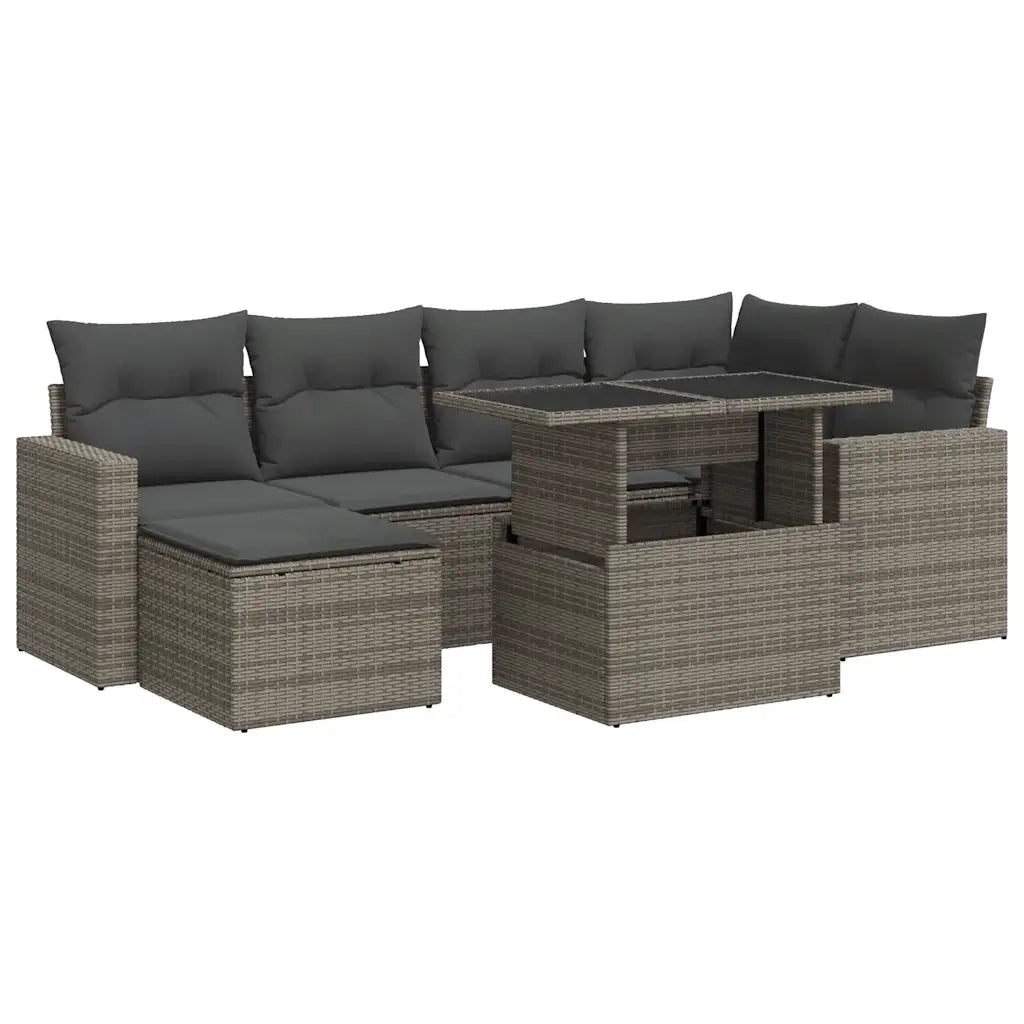Set Divani da Giardino 7 pz con Cuscini Grigio in Polyrattan 3326351