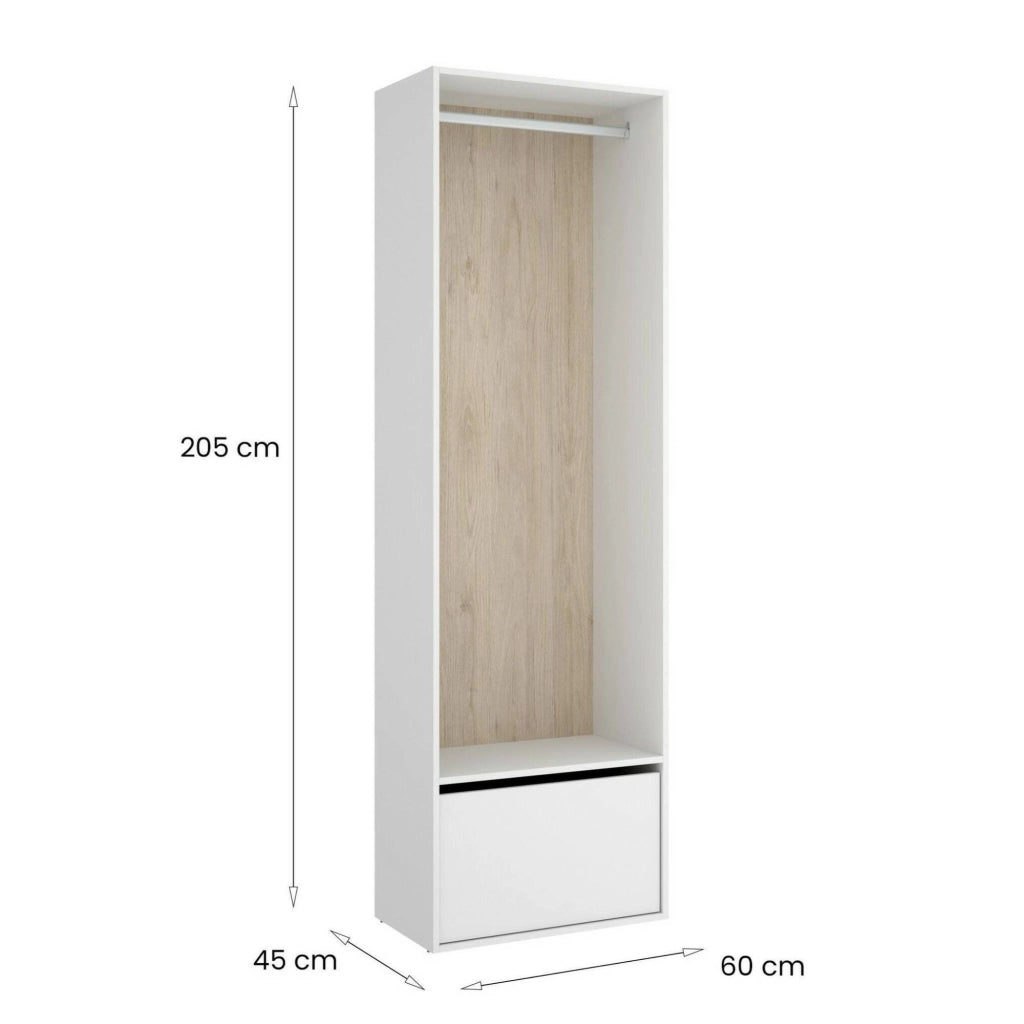 Guardaroba grande Islamabad, Mobile camera da letto, Cabina armadio portabiti, Armadio appendiabiti, 60x45 h205 cm, Bianco e Rovere