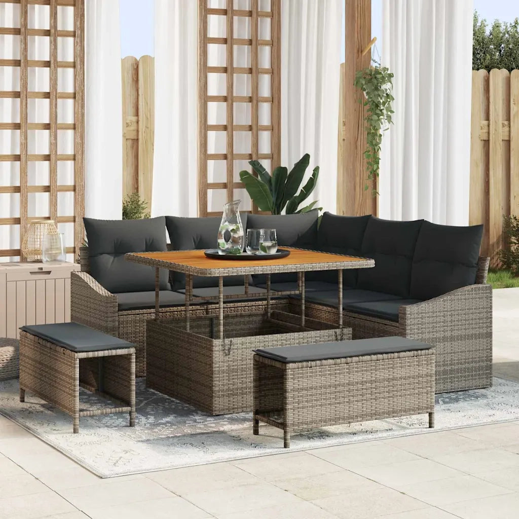 Set Divano da Giardino con cuscino 8 pcs Grigio polyrattan