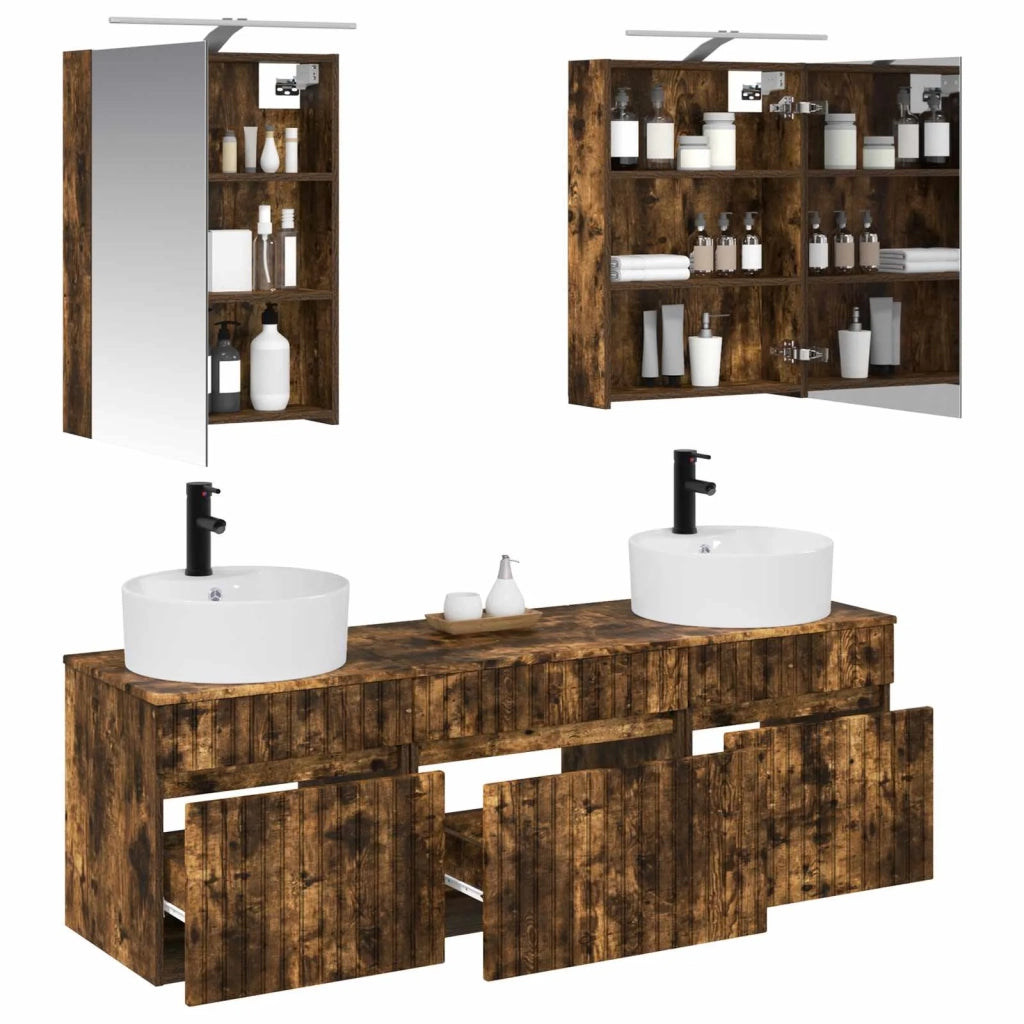 Set di Armadi da Bagno 5 pcs Rovere Fumo 50 x 14,5 x 70 cm 3406595