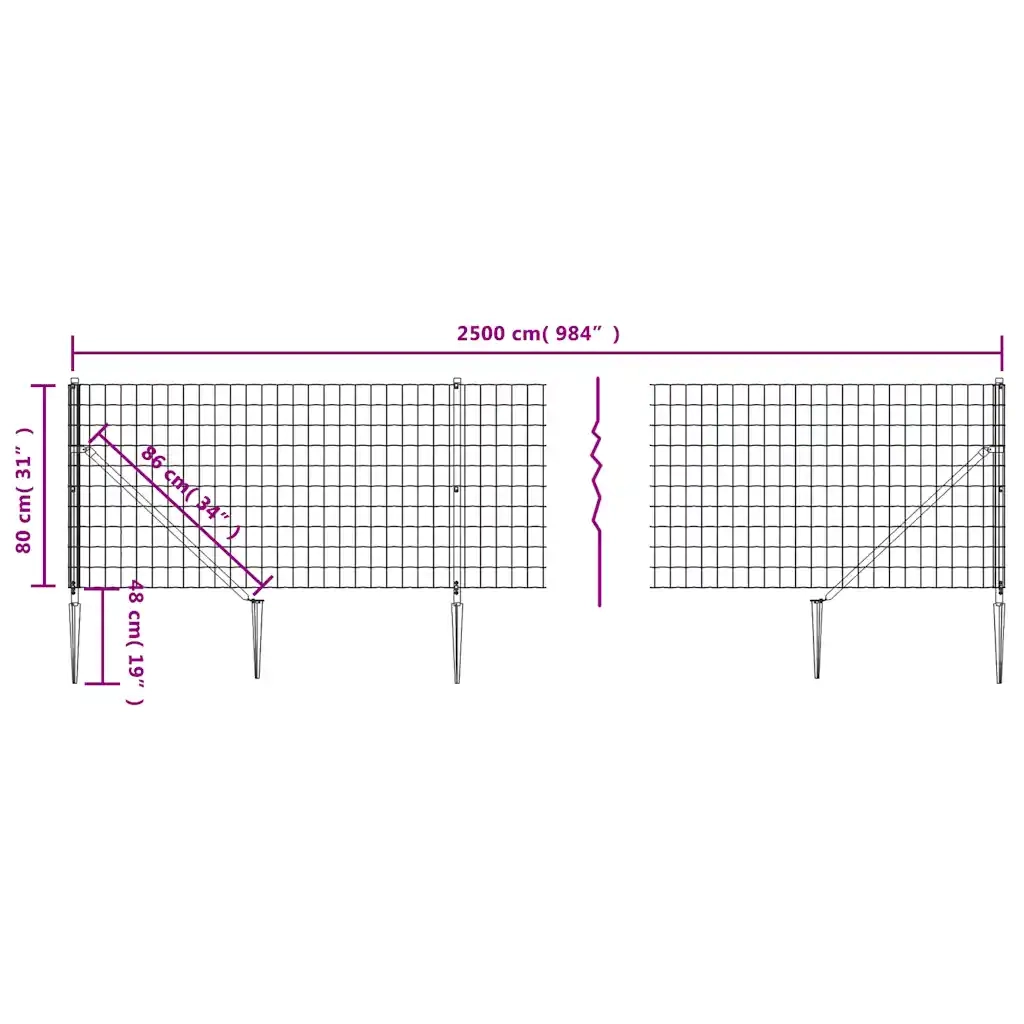 Recinzione Metallica con Picchetti Ancoraggio Verde 0,8x25 m 154120