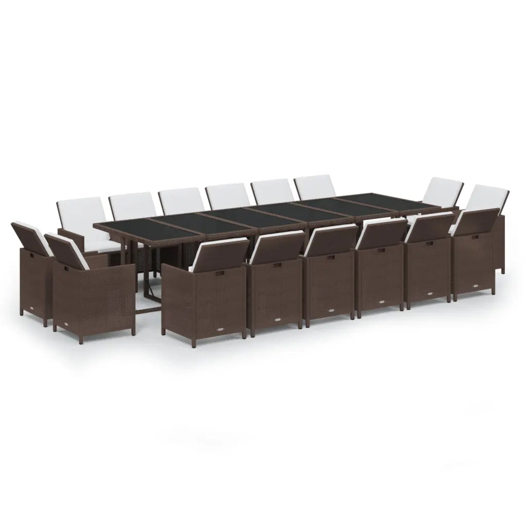 Set da Pranzo per Giardino 17 pz con Cuscini Polyrattan Marrone 3095621