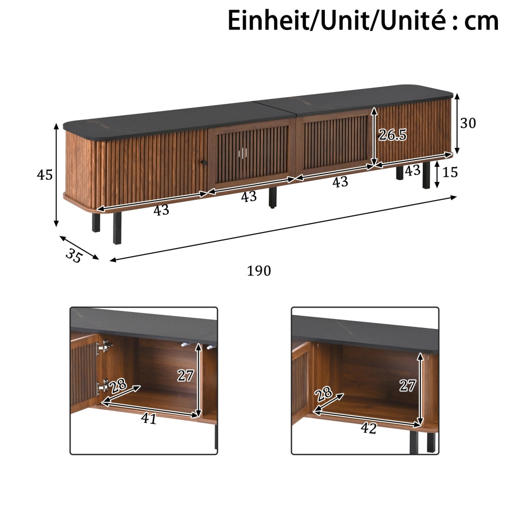 Mobile TV 190x35x45 cm con ante scorrevoli e griglia in MDF e pannello truciolare noce