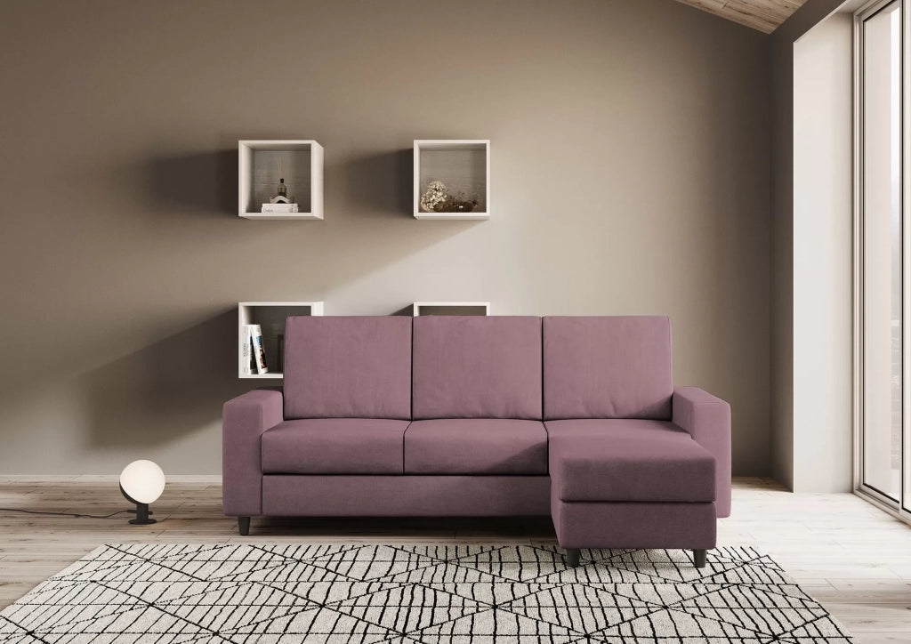 Divano sakar 3 posti (tre sedute da 60cm) + pouf misure esterne l.208 p.155 | prugna - Mobili 2G