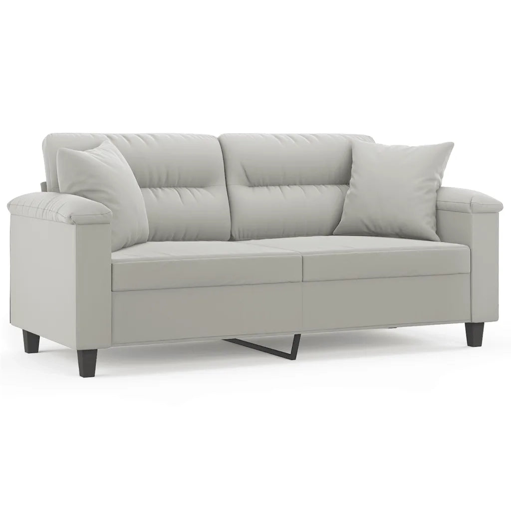Divano 2 Posti Cuscini Grigio Chiaro 140 cm Tessuto Microfibra
