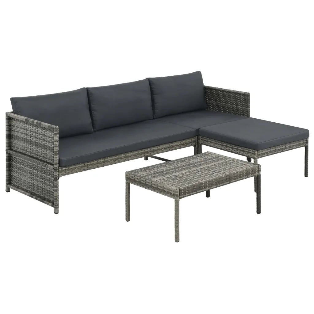 Set Divani da Giardino 3 pz con Cuscini in Polyrattan Grigio cod mxl 42103