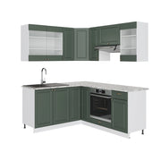 Cucina angolare completa Fame-Line Verde-oro rustico/Bianco 190 x 60 cm, PL Marmo Vicco