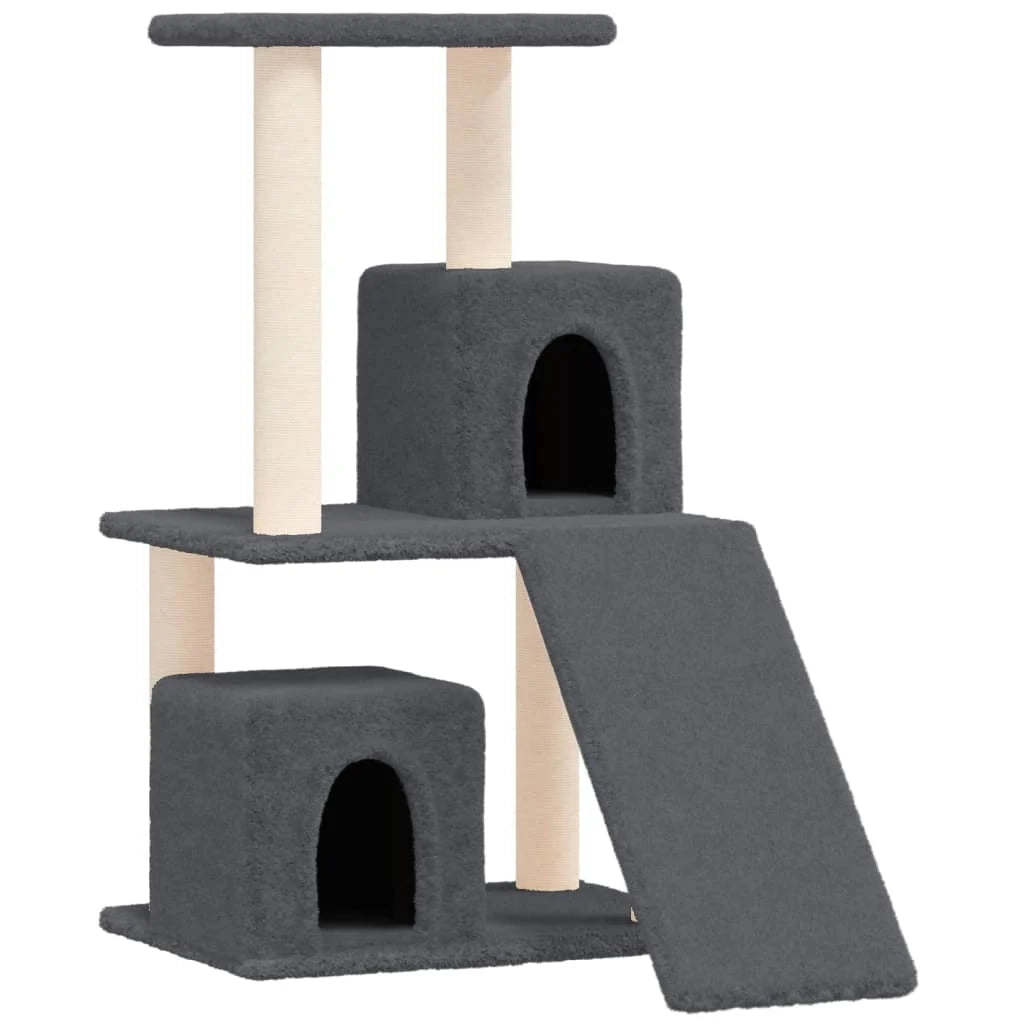 Tiragraffi per gatti mobile torre arrampicata giocattolo tiragraffi piattaforma da arrampicata con tiragraffi in sisal scuro 82 cm grigio 02_0022704