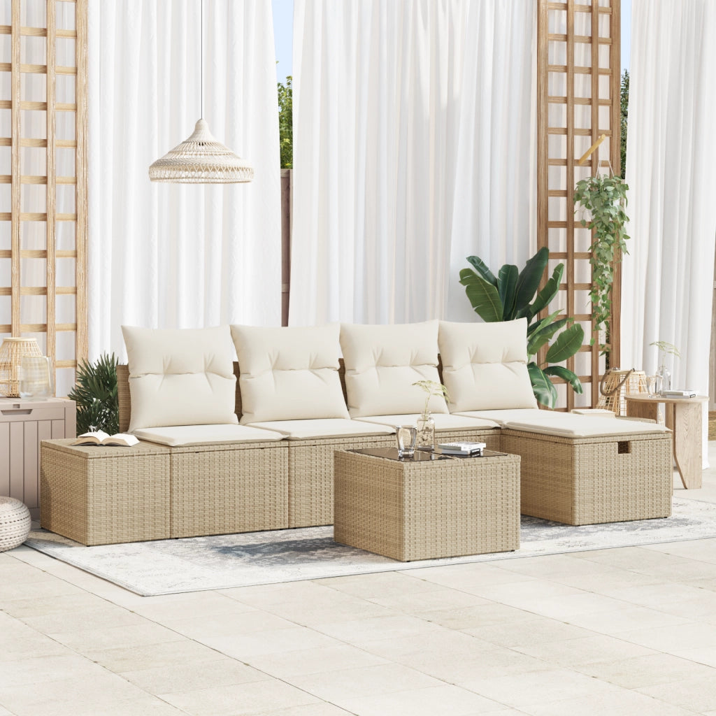 Set Divano Giardino 6 Pezzi con Cuscini Beige Rattan Polietilene