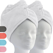 Tulband con cinturino, asciugamano per capelli con nodo (2 pezzi, bianco) asciugamano microfibra per capelli e capelli lunghi
