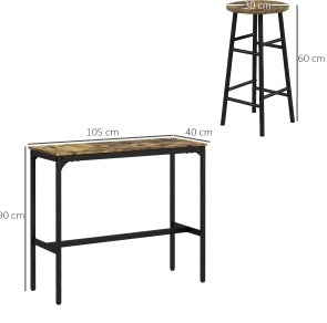 Set tavolo bar con 2 sgabelli marrone in MDF e acciaio
