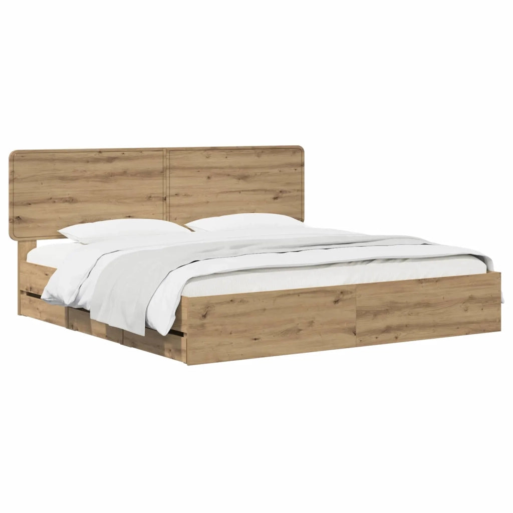 Bed Frame with Storage and Headboard Artisan Oak 180 x 200 cm 3445838