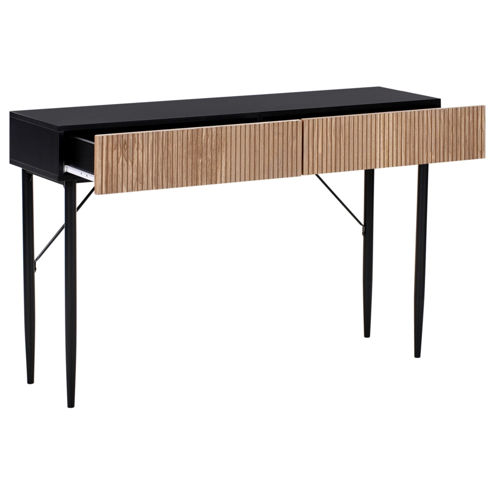 Tavolo consolle in MDF nero legno di frassino naturale fronte a coste 2 cassetti corridoio moderno camera da letto