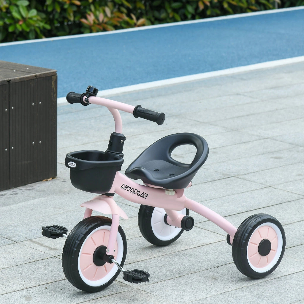 Triciclo per Bambini da 2-5 Anni con Seduta Regolabile e Campanello, 70.5x50x58cm, Rosa