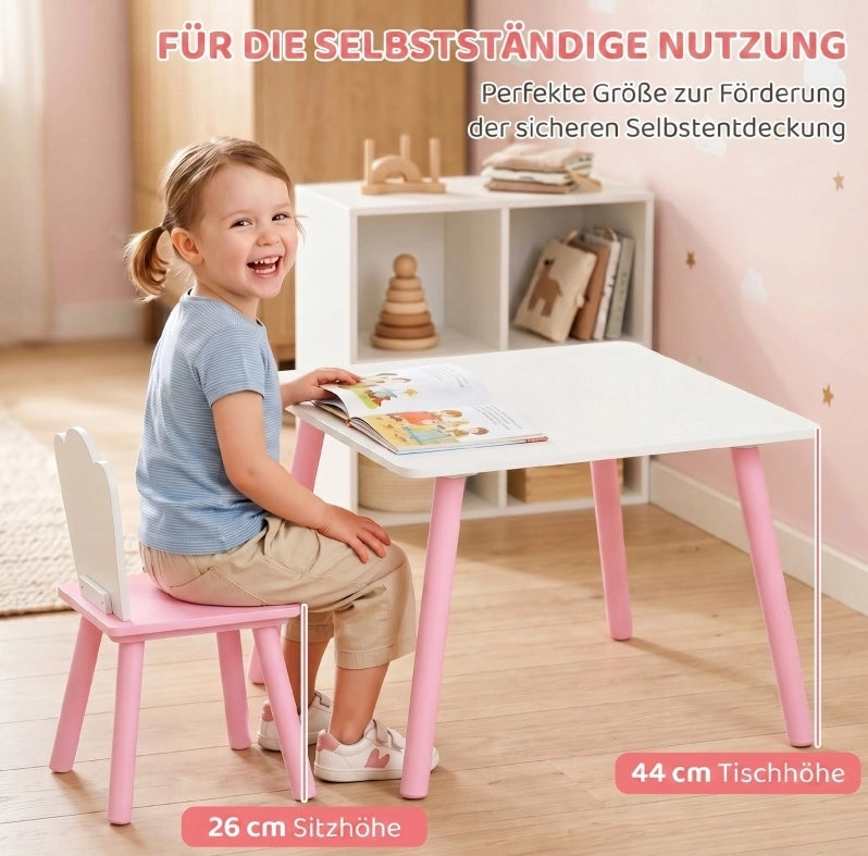 Set tavolo e 2 sedie Montessori per bambini rosa