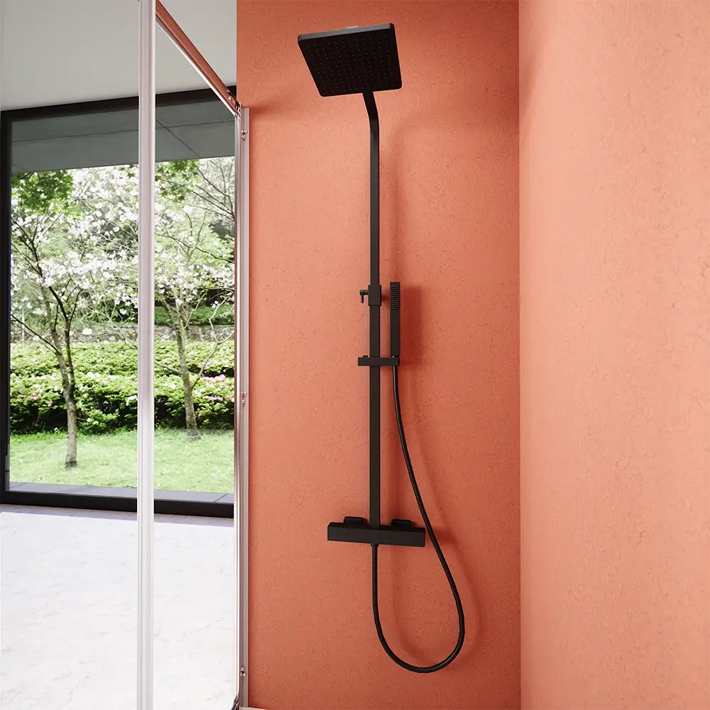Colonna doccia soffione 20x20 cm in ABS finitura nera opaca | Serio