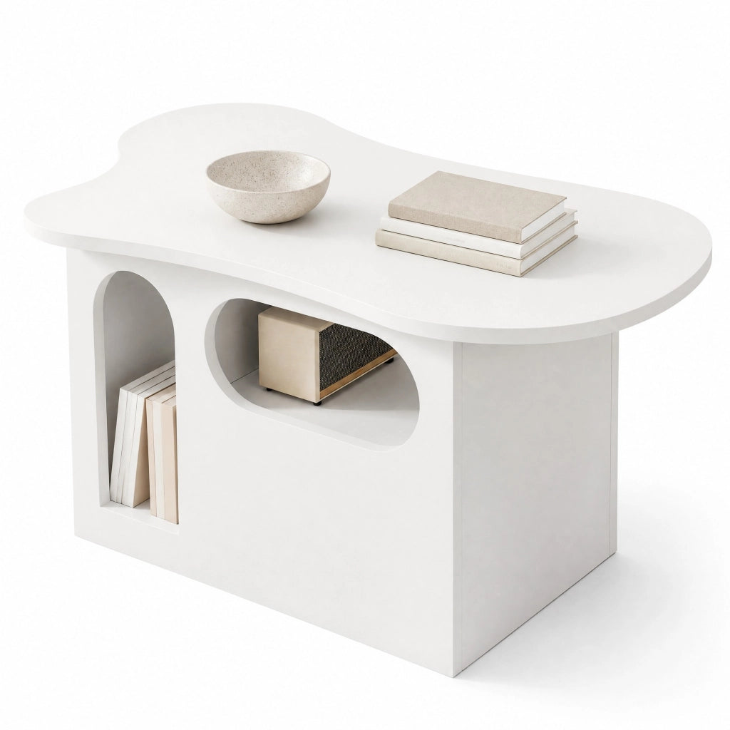 TAVOLINO DA SALOTTO 97x45x43,5 cm Bianco con Cassetti e Vani Aperti