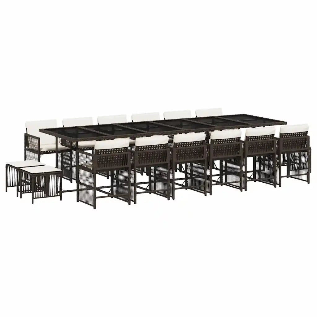 Set da Pranzo da Giardino 17 pz con Cuscini Marrone Polyrattan 3211725