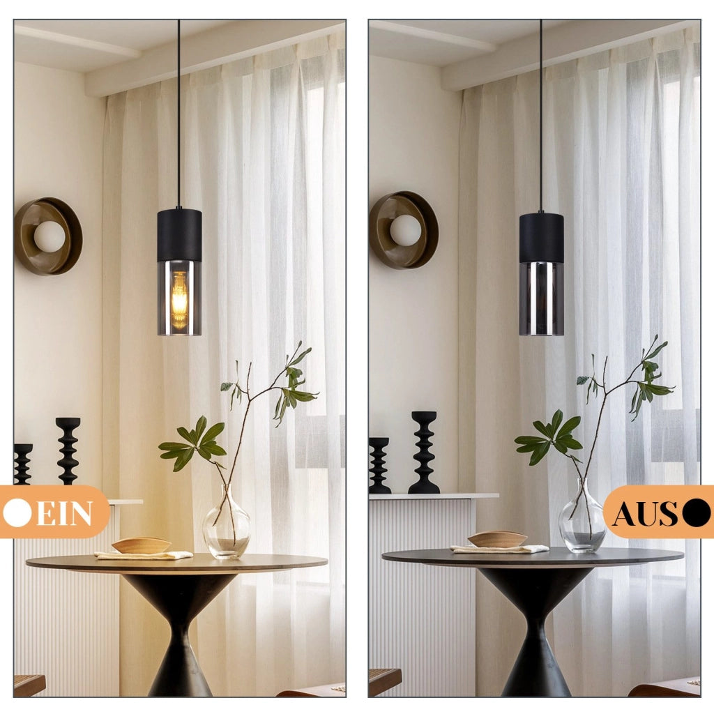 Lampada a sospensione ZMH nera E27 cucina vetro nero metallo 1 lampadina moderna industriale