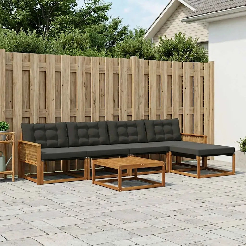 Set di divani da esterno con cuscino 6 pcs Naturale e Nero 3381380