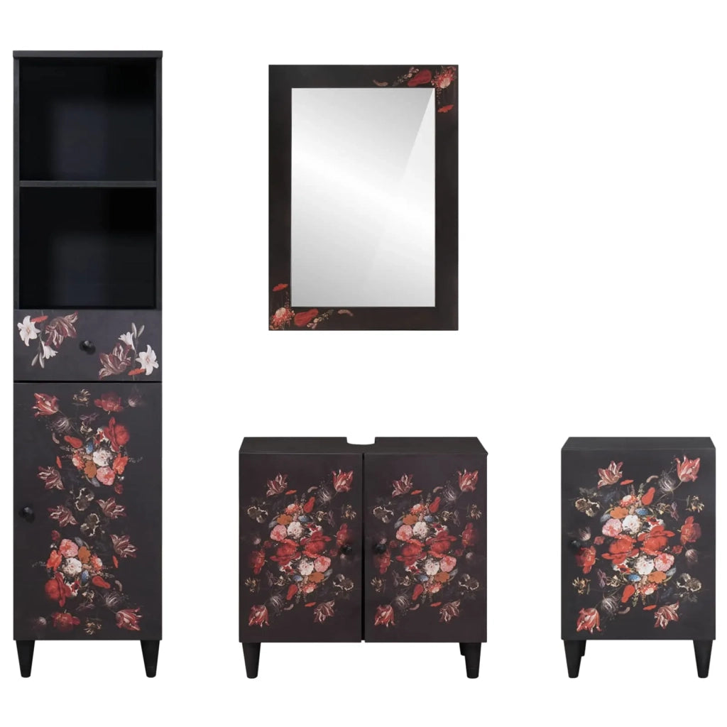 Set di Armadi da Bagno | Armadio da bagno con porta 4 pz Legno di mango massello