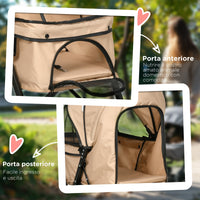 Passeggino per Cani Piccoli Pieghevole Maniglione Reversibile 76,5x52x95cm Marrone Chiaro