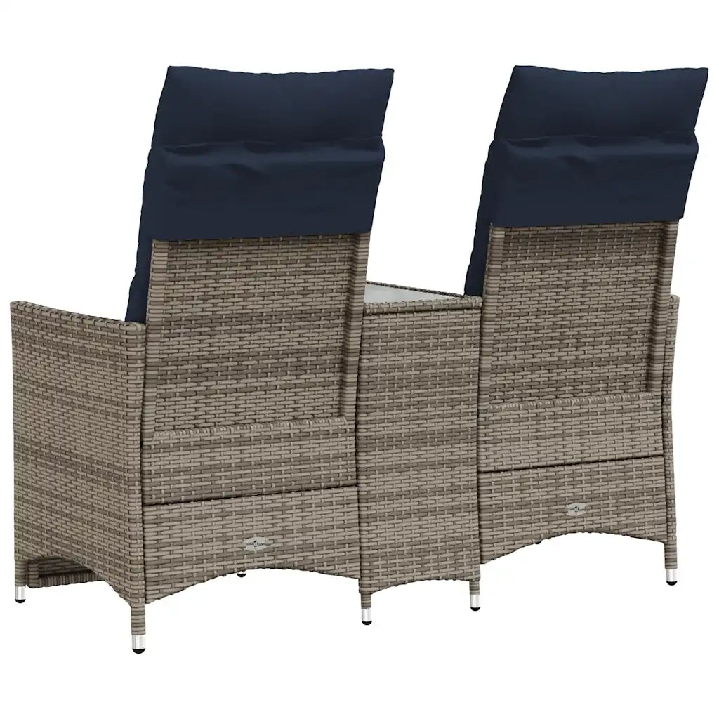 Divano da giardino reclinabile a 2 posti con tavolo grigio in polyrattan 365714
