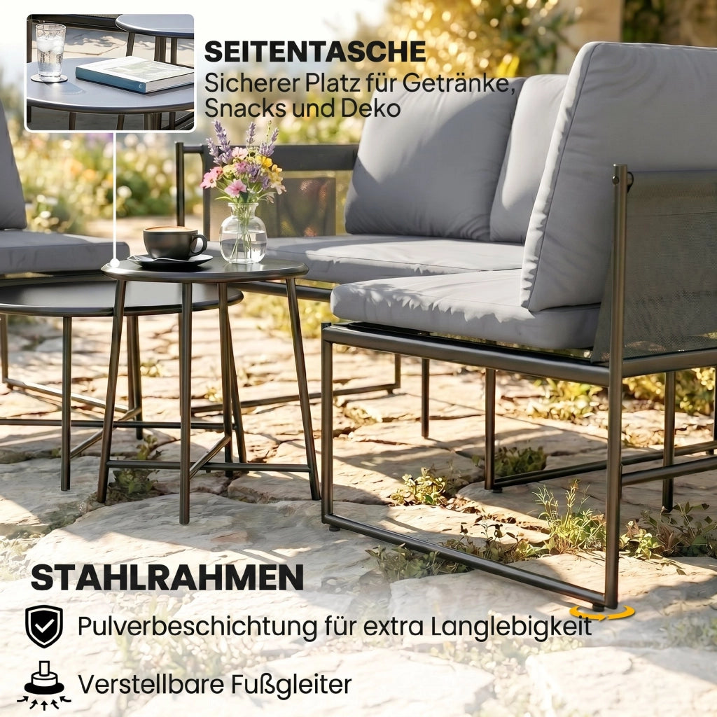 Set di mobili da giardino da salotto da 4-5 persone Set da giardino con divano da giardino a 2 posti; sedia tavolino da caffè cuscino spesso lavabile