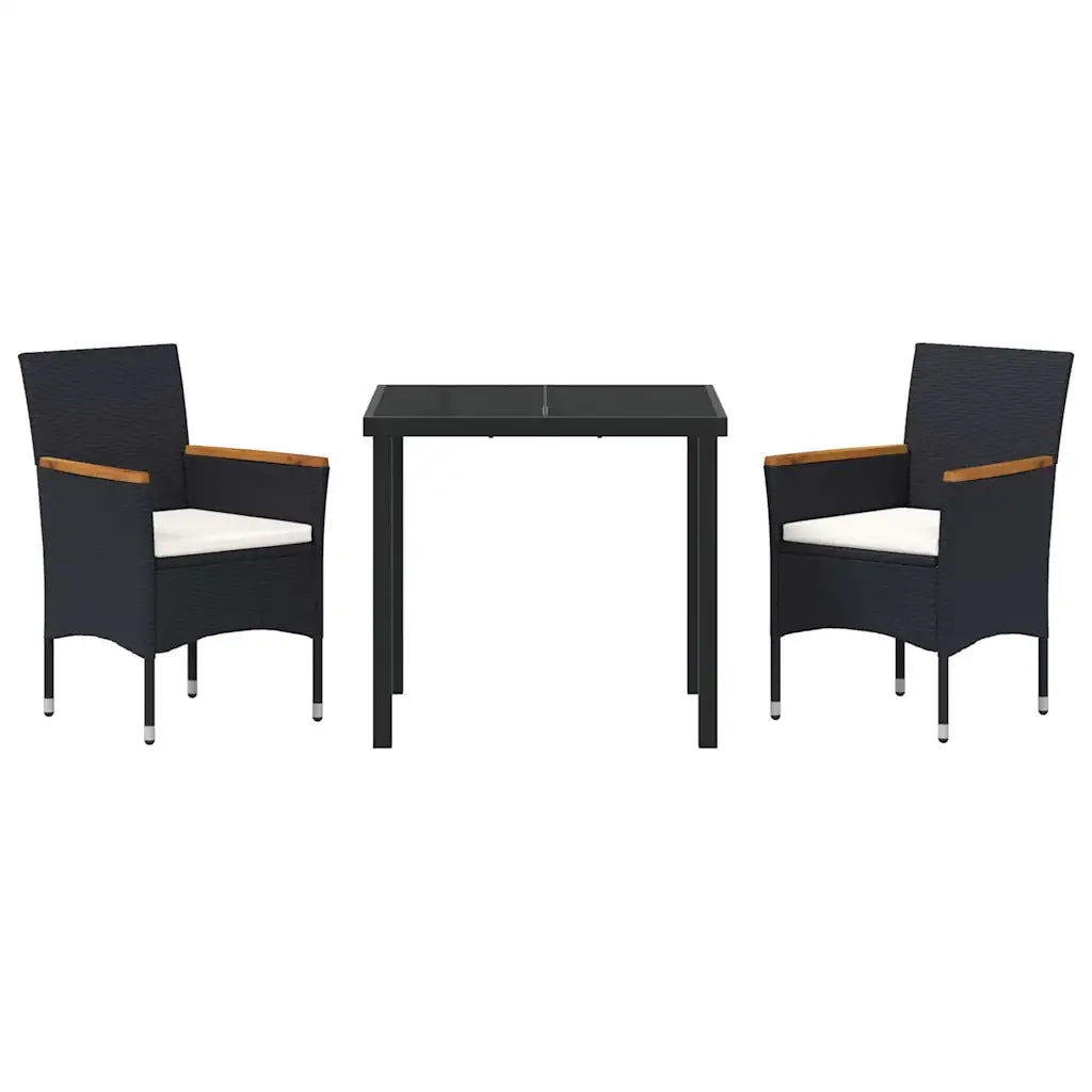 Set da Pranzo per Giardino con cuscino 3 pcs Nero polyrattan