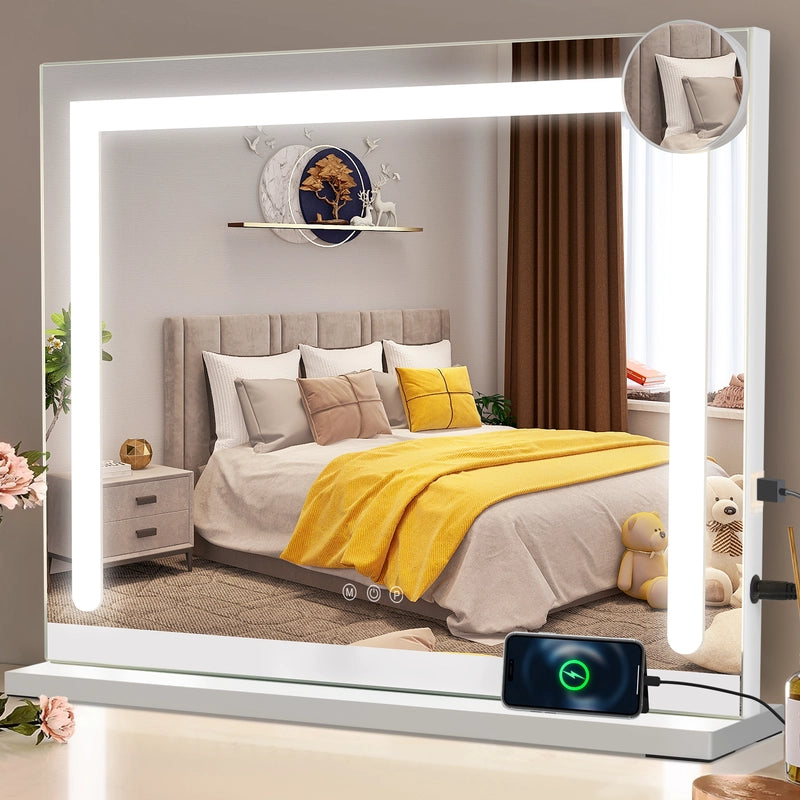 ZMH Specchio per il trucco con luce 70x55cm specchio da toeletta con luce LED touch dimmerabile specchio da trucco