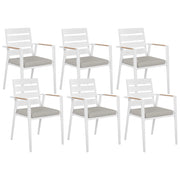 Set di 6 sedie da pranzo da giardino Struttura in alluminio bianco con cuscini di seduta grigi Schienale a doghe Design moderno