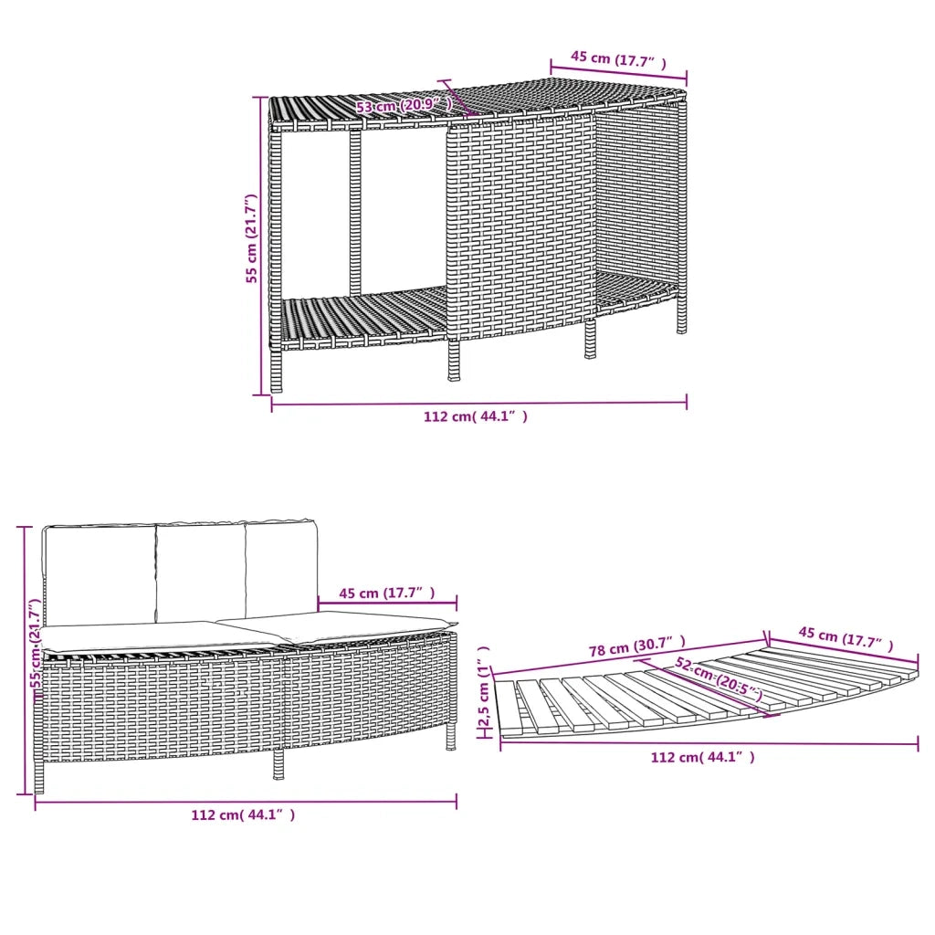 Bordo per Spa Nero in Polyrattan e Legno Massello di Acacia CFW7724760
