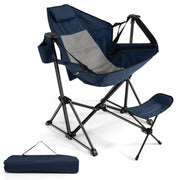 Sedia da campeggio pieghevole e portatile 120-160 x 91 x 80-107 cm con schienale reclinabile comodo appoggio realizzata in PVC blu navy 20_0011133