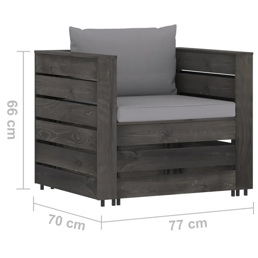 Set Salotto da Giardino 2pz | Set di Mobili da Esterno con Cuscini Legno Impregnato Grigio