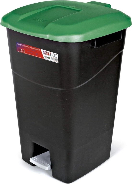 Afvalemmer 60 litri - con pedale - nero/verde