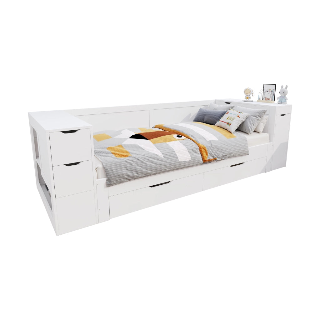 DESMIU Letto bambino daybed 90 × 200 cm con cassetto, contenitore, comodino, senza materasso, bianco