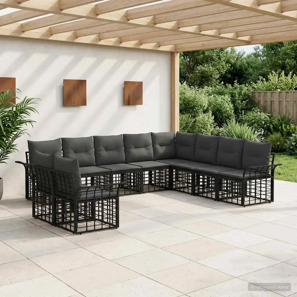 Set di divani da esterno 10 pcs Nero e Grigio scuro Poliestere