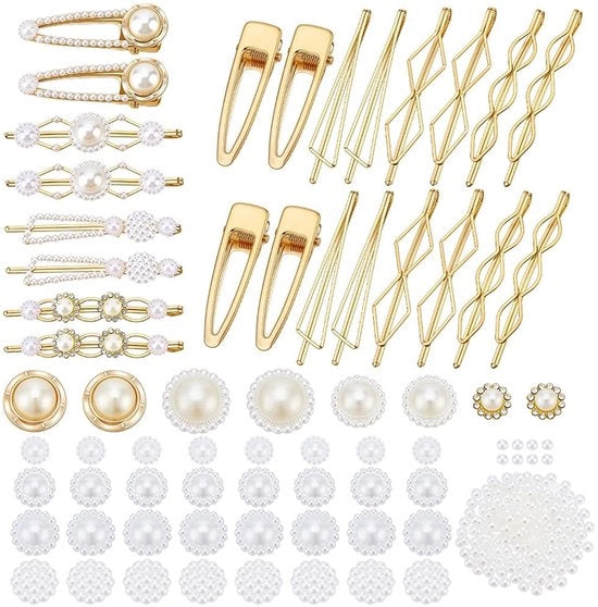 Set di spille per capelli 30 pezzi - Spille per capelli dorati - Perle - Copricapo - Stile - Manufatto - Accessori per capelli
