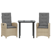 Set Pranzo da Giardino 3 pz | Set Salotto da Giardino con Cuscini Beige Misto Polyrattan