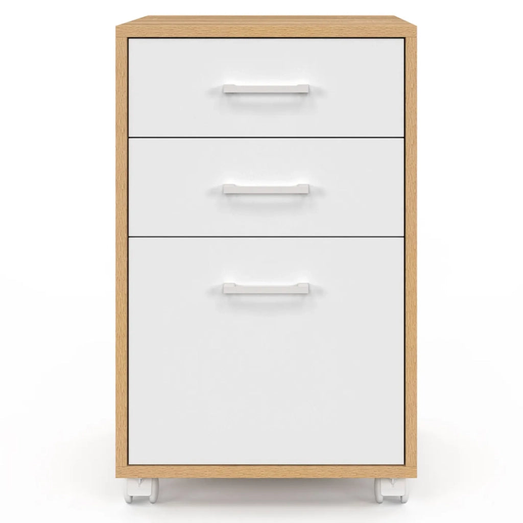 IDMarket - Piedistallo per scrivania JON con supporto per stampante a 3 cassetti, legno e bianco