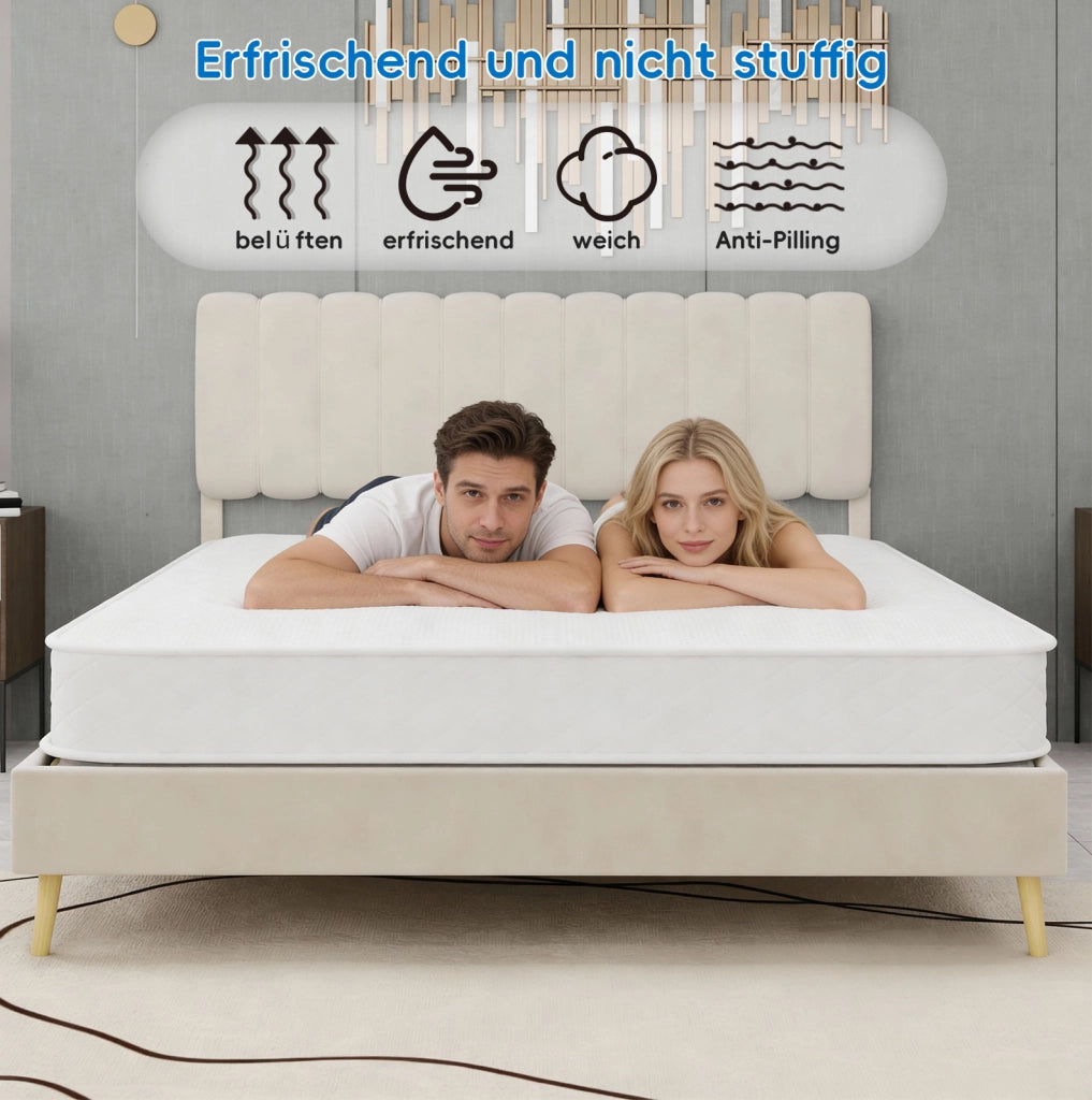 Materasso a molle insacchettate con memory foam e tessuto 3D traspirante; bianco